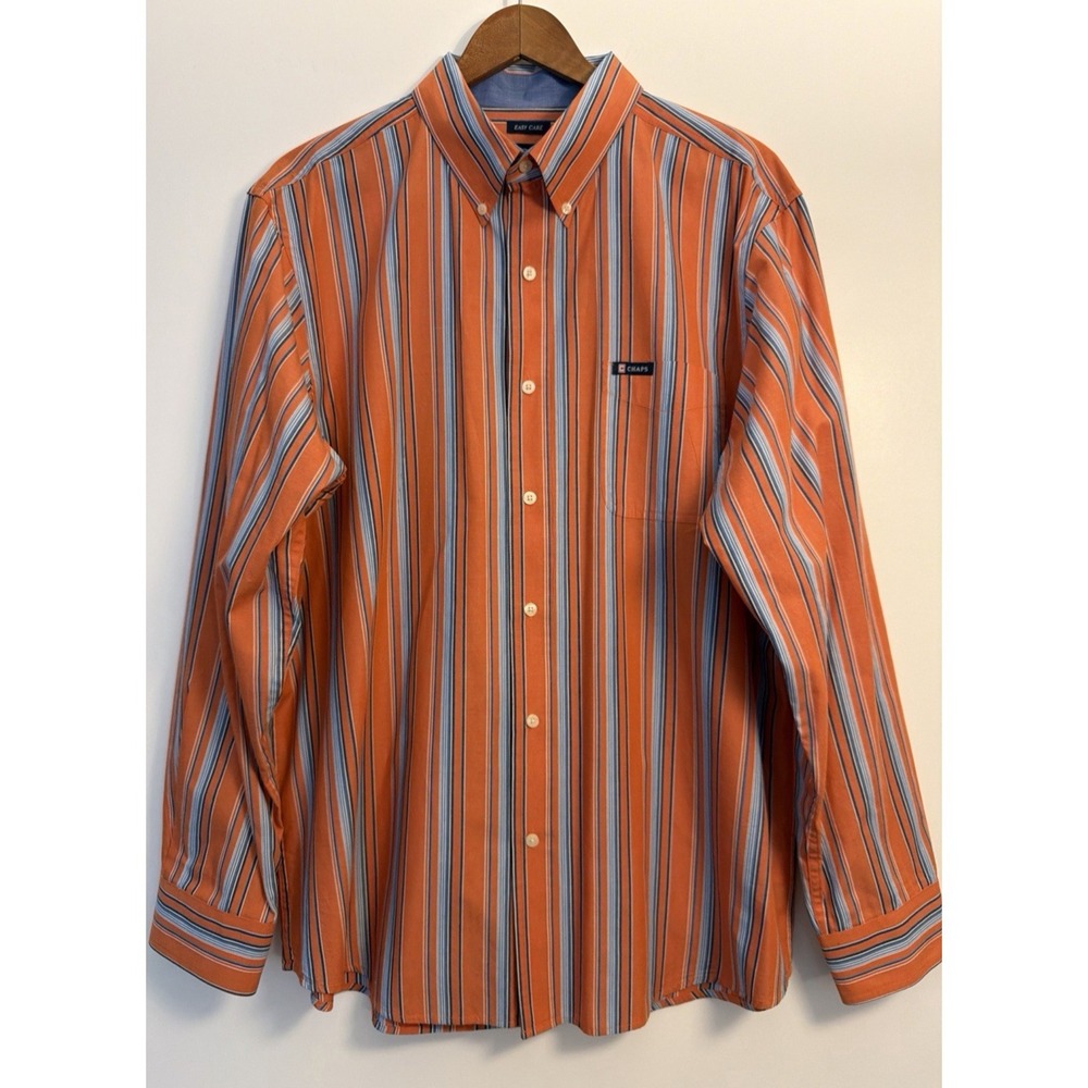 CHAPS EST. 1978 Mens‎ Orange Blue Striped Button Up Dress Shirt XL Preppy